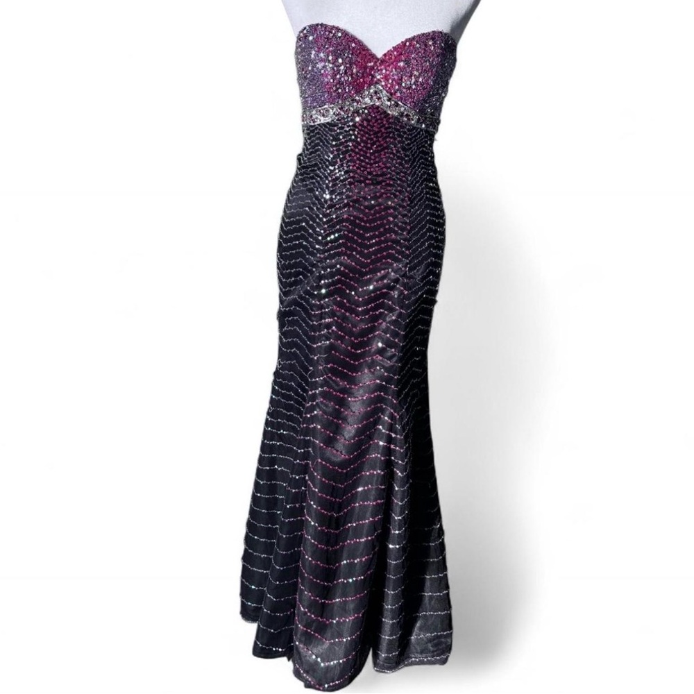 Jovani Strapless Sequin Mermaid Gown in Purple and Black